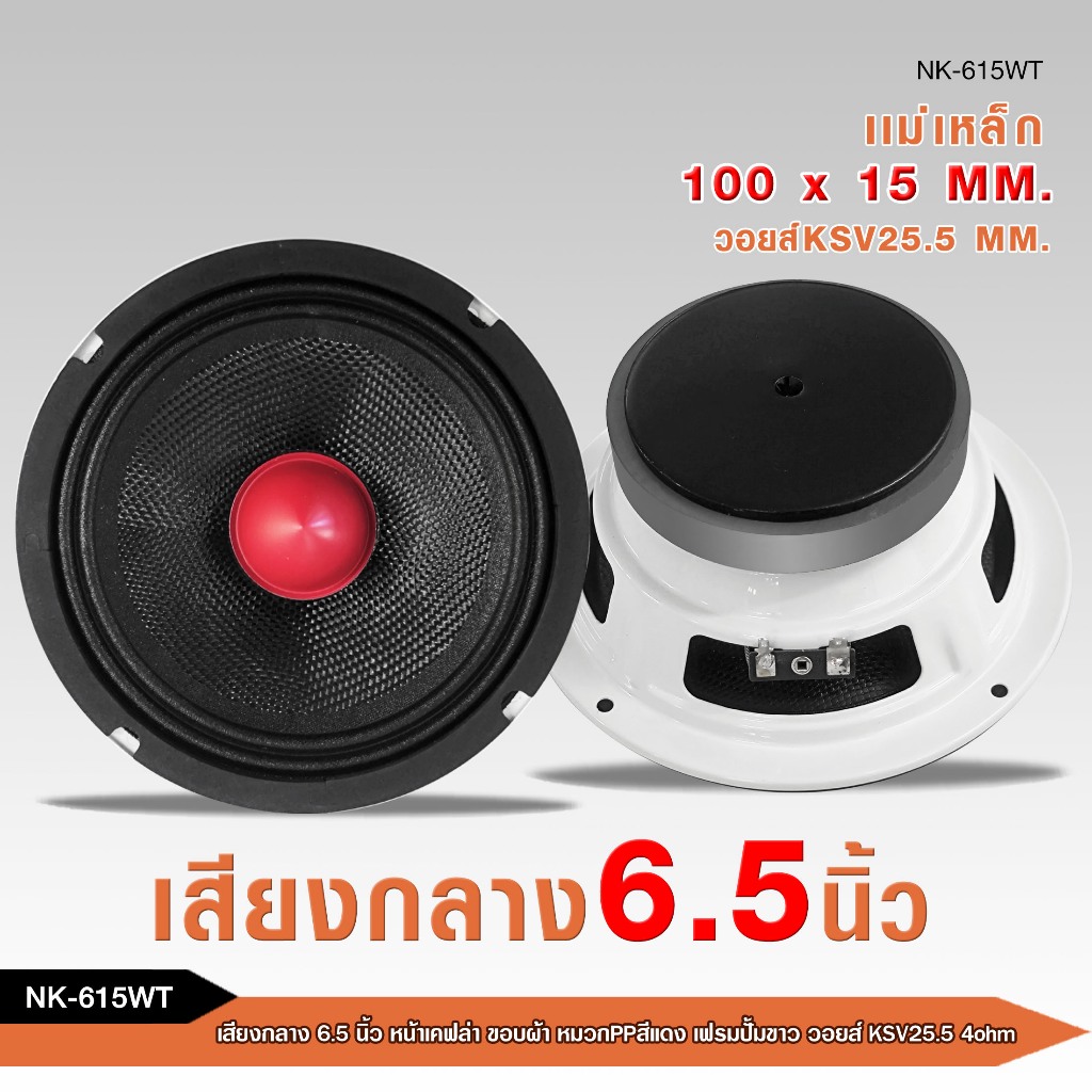 caraudio2560 ดอกเสียงกลาง 6.5นิ้ว หน้าเคฟล่า ขอบผ้า หมวกPPสีแดง แม่เหล็ก100X15MM.วอยส์KSV25.5 4ohm