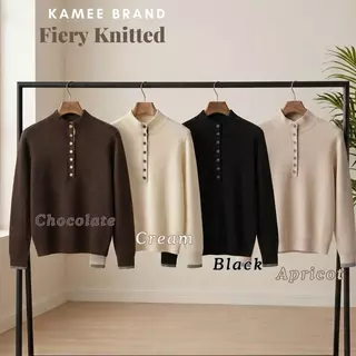 Kamee-Fiery Knitted เสื้อไหมพรมผสมขนแกะ บุขนลองจอน กระดุมหน้า