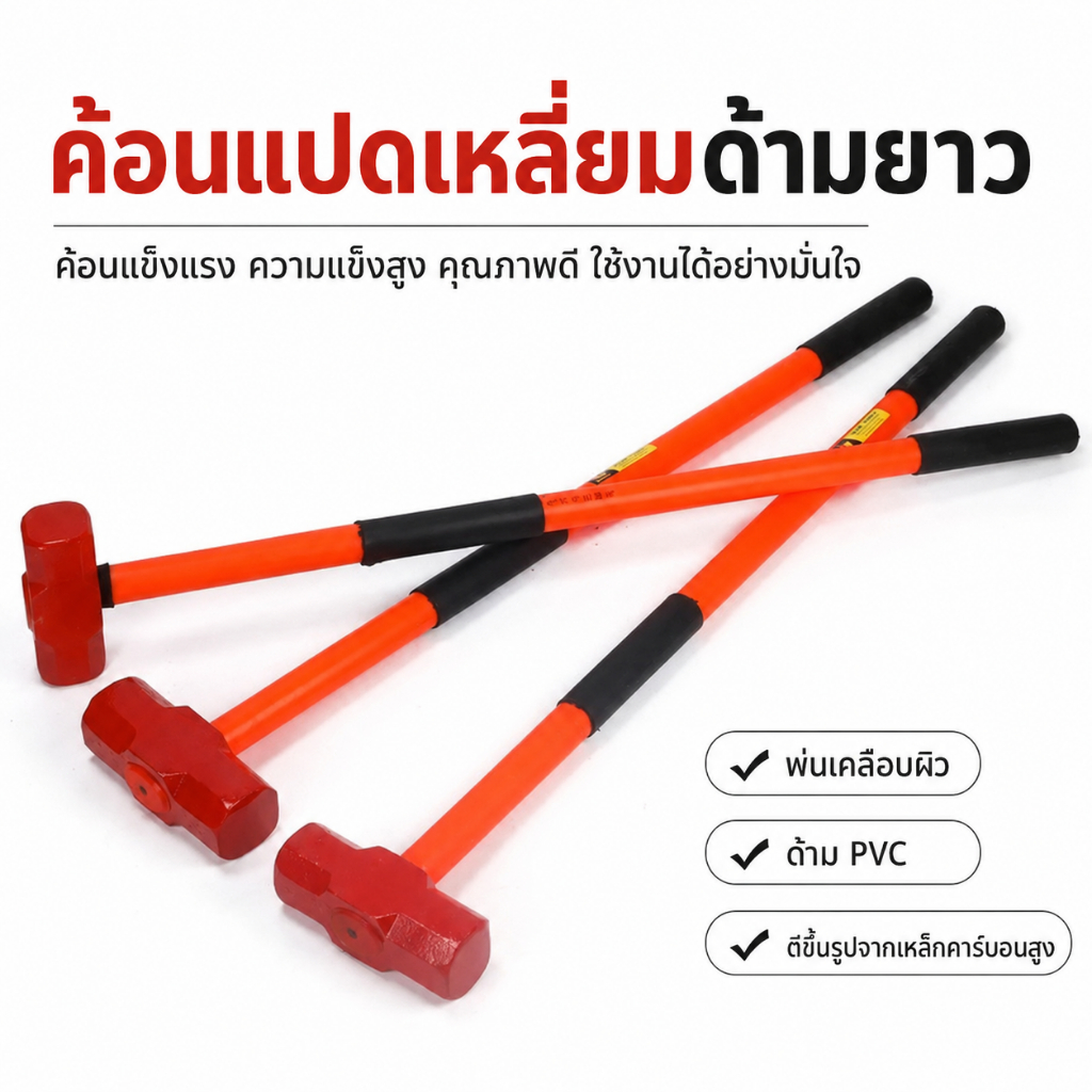 ค้อนแปดเหลี่ยมด้ามยาว หัวเหล็กคาร์บอนสูง ด้าม PVC กันลื่น มีหลายขนาด 4-20LB สำหรับงานทุบ งานก่อสร้าง