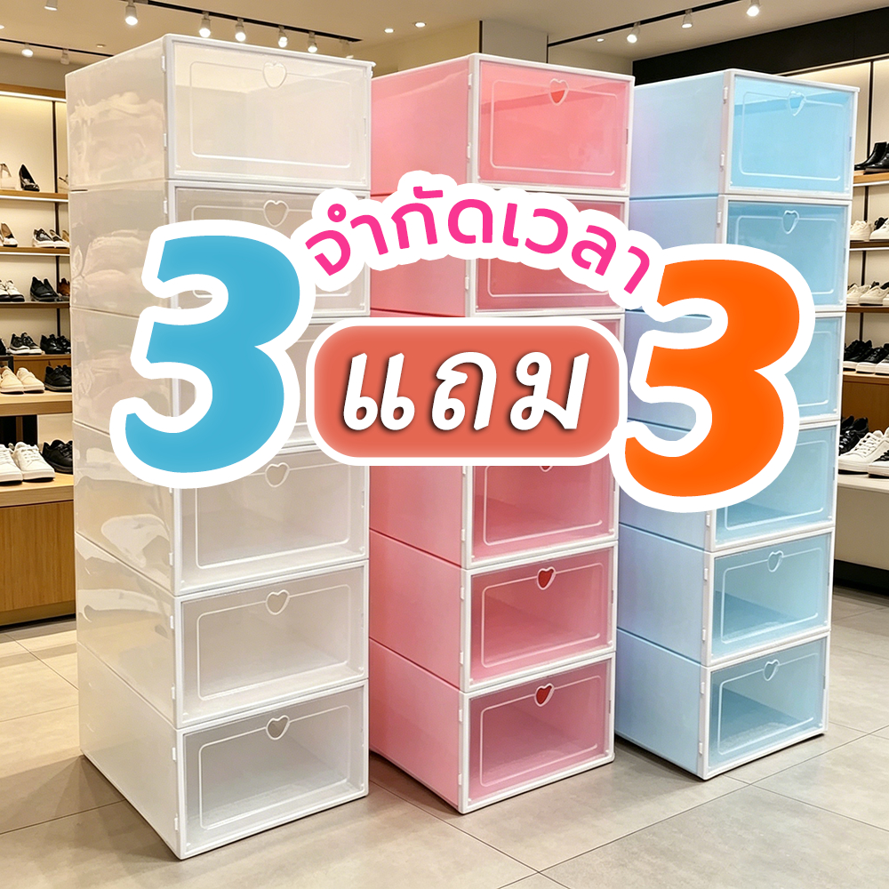 ซื้อ 3 แถม 3 กล่องเก็บรองเท้าขนาดใหญ่ โปร่งใส กล่องเก็บของพับได้ ชั้นวางรองเท้า กล่องเก็บของเปลือกแข็งพร้อมฝาปิด
