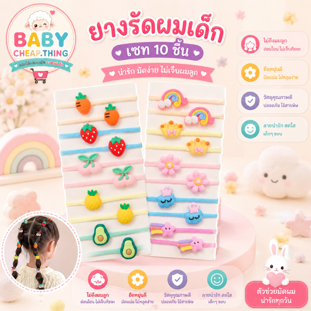 ยางรัดผมเด็ก (Hr72) - ยางรัดผมเด็กน่ารัก ๆ 10 ชิ้น