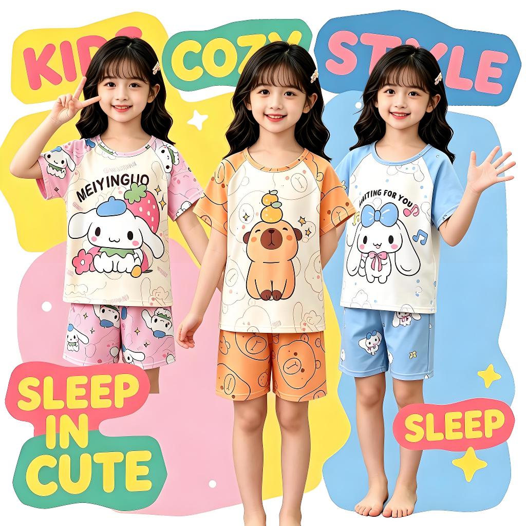 Affordable Kid Sleepwear Girl' Short Sleeve Round-Neck Kuromi & Melody Loungewear Teen' Soft Pyjama for 12 - 13