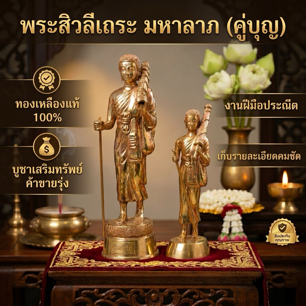 พระสีวลี พระสีวลีเถระ เนื้อทองเหลืองแท้ 100% ขัดเงาสวยงาม พระบูชาเสริมโชคลาภ ขนาดหน้าตัก 3/5/7/9 นิ้ว