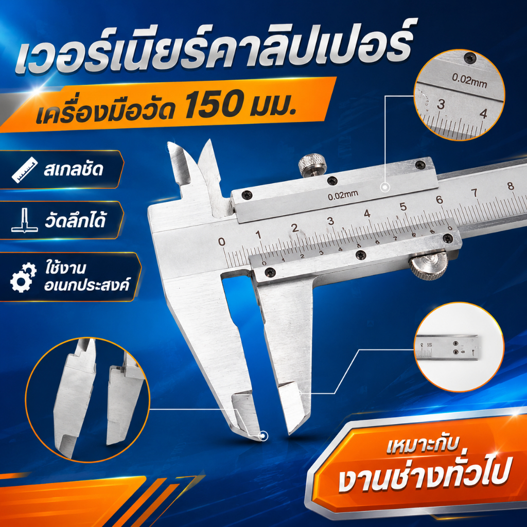 จัดส่งทันที เวอร์เนียคาลิปเปอร์ดิจิตอล Vernier Digitl เวอร์เนียร์ ดิจิตอล สแตนเลส ตัวพล 1-150mm ความแม่นยำสูง