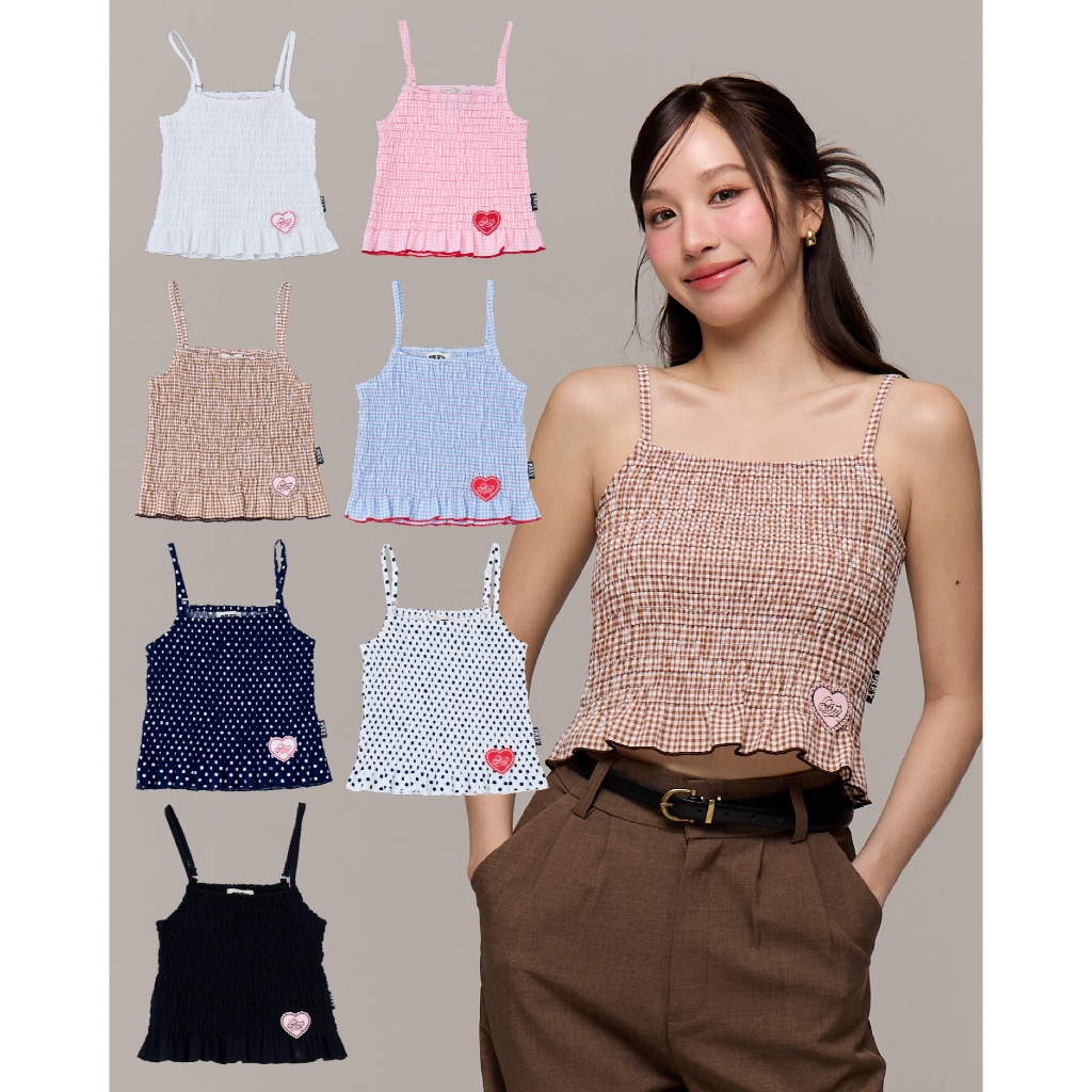 (พร้อมส่ง)prey เสื้อสายเดียว waffle puff top