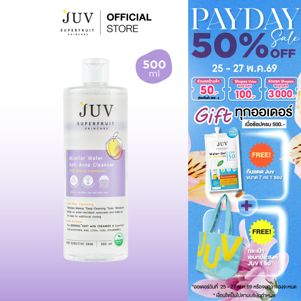 ๋JUV Micellar Water Anti- Acne Cleanser 500 ml