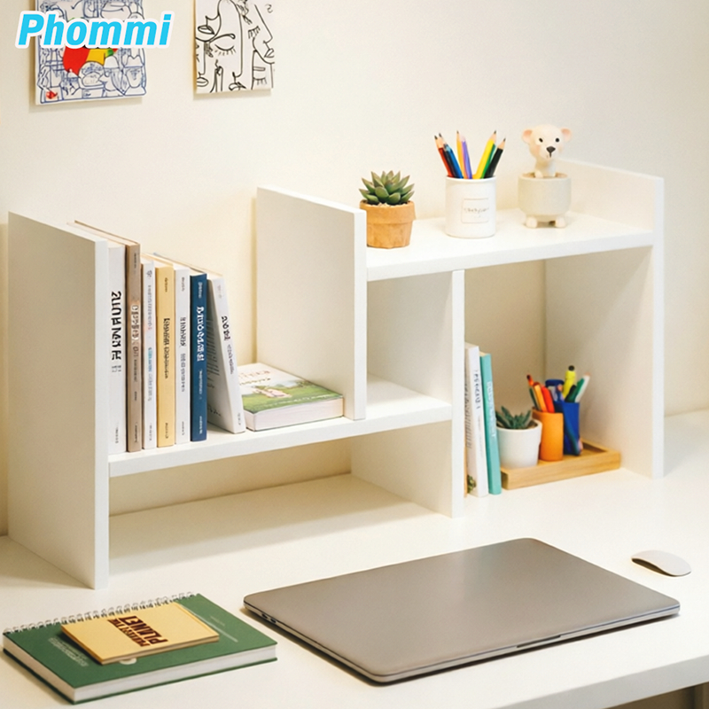 ชั้นวางหนังสือ 72cm ชั้นวางของบนโต๊ะ ชั้นหนังสือ ตกแต่งโต๊ะทํางาน สีขาวสไตล์มินิมอ