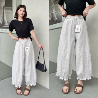 Reallyshops #9503(K) กางเกงจินนี่ขายาว ลายดอกไม้น่ารัก เอวยางยืด ผู้หญิง พร้อมส่ง