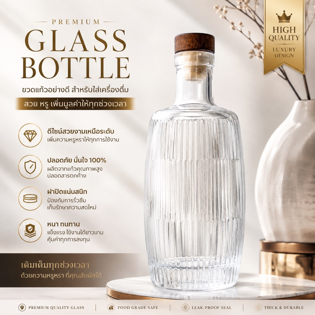 ขวดแก้ว ขวดน้ำผึ้ง ขวดใส่เหล้า หรือ เหล้าบ๊วย ขวดเปล่า ทรงสูง มีจุกล็อก Glass Bottle