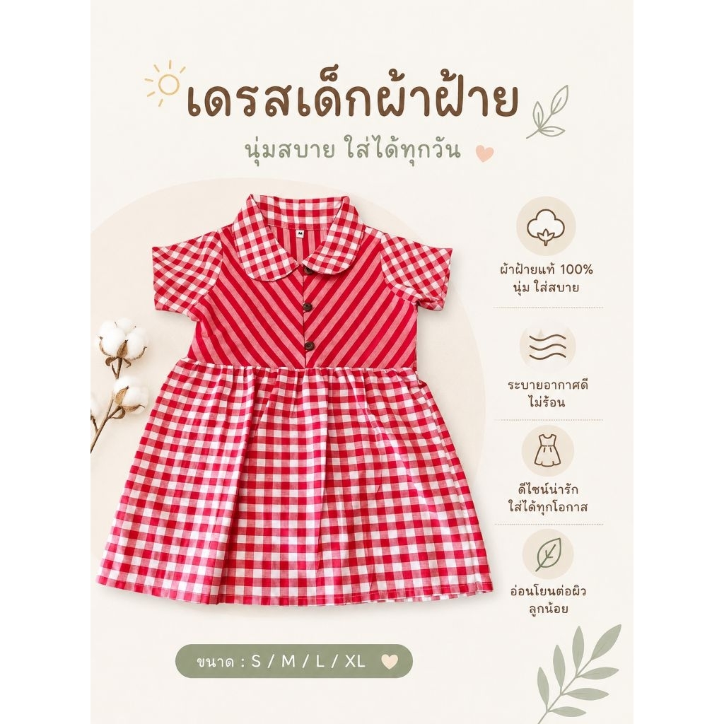 เดรสเด็กลายผ้าขาวม้า  ชุดกระโปรงเด็ก