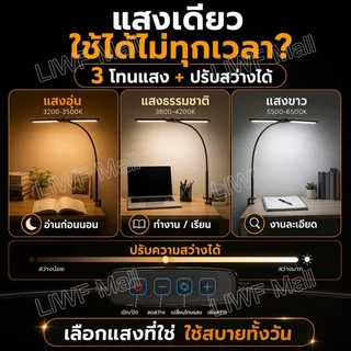 โคมไฟตั้งโต๊ะสองหัว LED ปรับได้ 10 ระดับ ไฟทำงาน โคมไฟตั้งโต๊ะคอมพิวเตอร์สองหัว โคมไฟการเรียนรู้