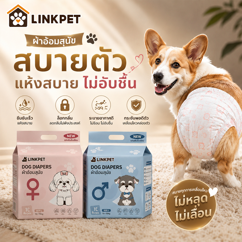 แพมเพิสสุนัขรุ่นใหม่ แพมเพิสหมา 12pcs แพมเพิสแมวสุนัขใหญ่ ดูดเร็วและแห้ง ไม่รั่วง่าย ผ้าอนามัยสนัข
