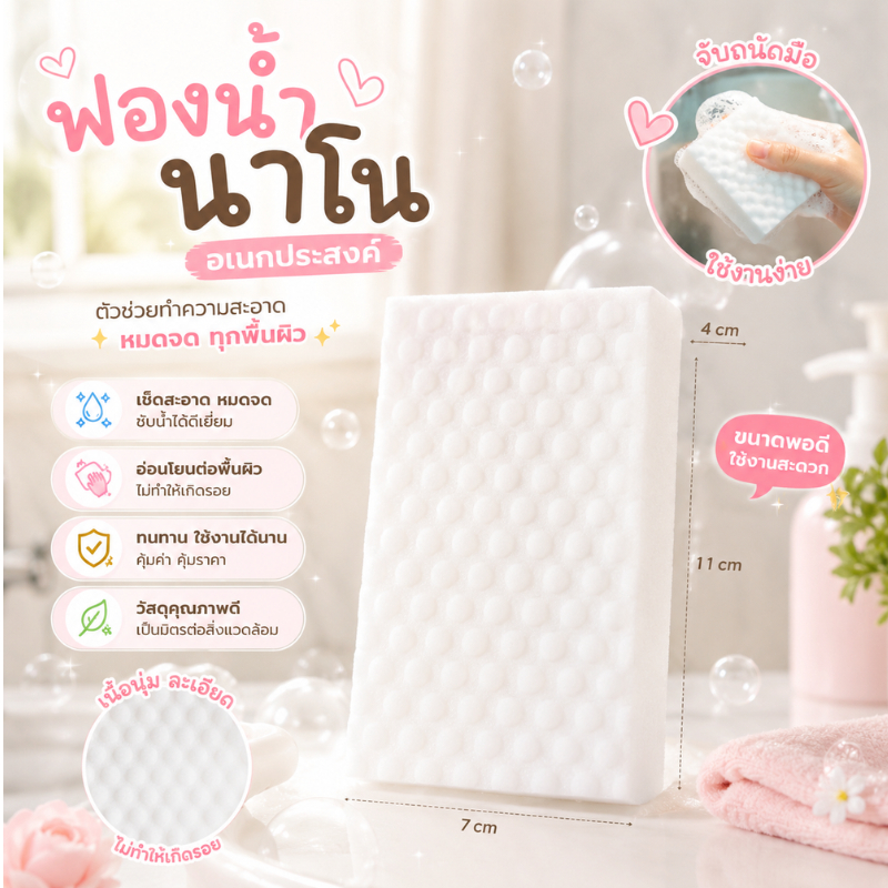ฟองน้ำนาโน เมจิก อเนกประสงค์ ฟองน้ำเมลามีน ขัดรถทำความสะอาดรถยนต์ ซอกสกปรก เช็ดคราบ ขจัดคราบหนัก