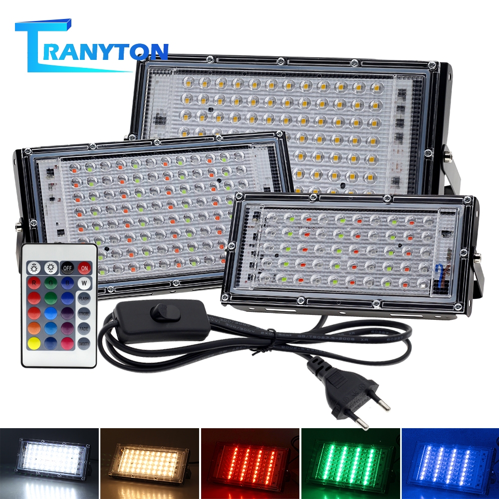 LED Floodlight ไฟสปอตไลท์กันน้ำ 50W 100W AC220V แสงขาว/แสงอุ่น/RGB ไฟส่องสว่างกลางแจ้งกันน้ำ ไฟสวน
