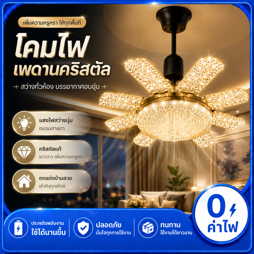 หลอดไฟเพชร พับเก็บได้ 480W/380W/280W สว่างมาก ประหยัดไฟ หลอดไฟพับ หลอดไฟใบพัด LED BULB มอก. แท้