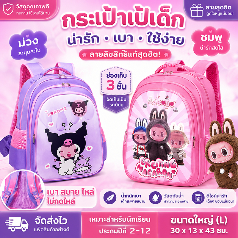 กระเป๋านักเรียนเด็ก2-12ปี กระเป๋าเป้เด็ก กันน้ำBackpack น้ำหนักเบา ลายน่ารัก เด็กผู้ชาย
