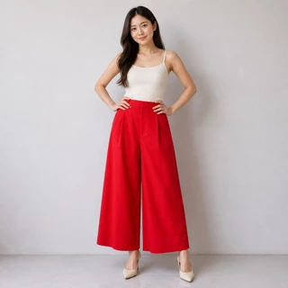 กางเกงขายาวขากว้าง เอวสูง ผ้าทิ้งตัว พรางขา รุ่น Wide Flow Pants