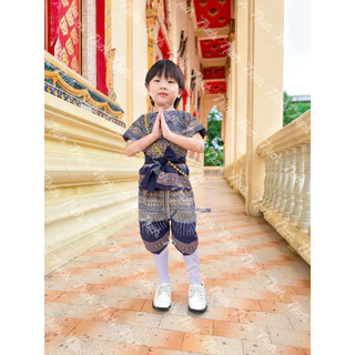 ชุดไทยประยุกต์เด็กผู้ชายโทนสีสุภาพ แถมผ้าผูกเอว (ผ้าฝ้าย) +1 ไซส์