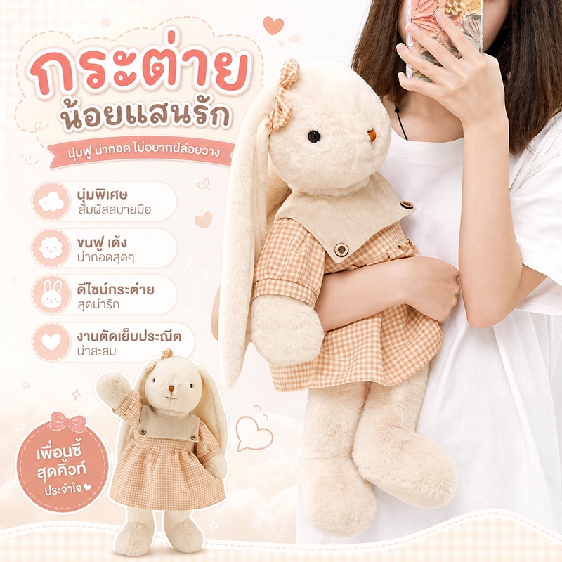 ตุ๊กตากระต่ายลิลลี่ ตุ๊กตากระต่ายหูยาวน่ารัก ของเล่นตุ๊กตา ของขวัญวันเกิด ขนาด 40cm/50cm