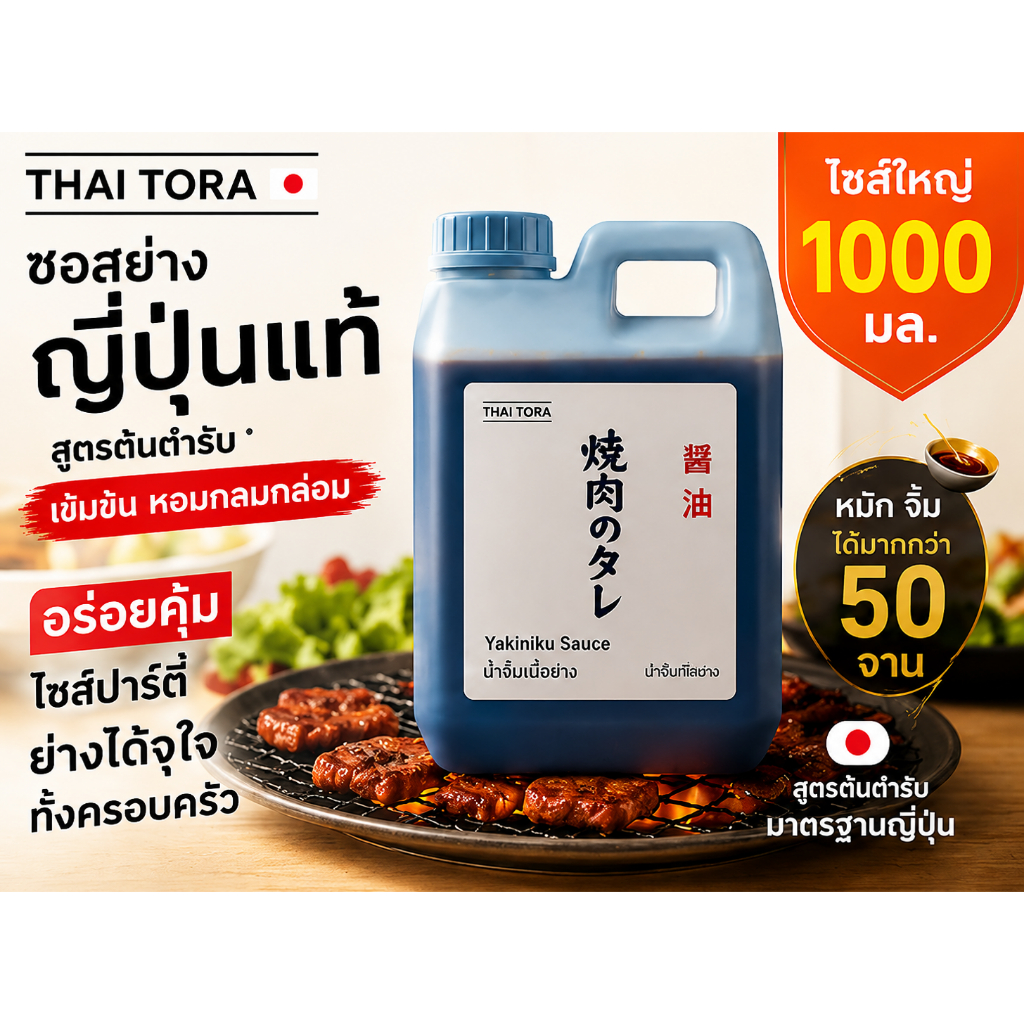 [สูตรต้นตำรับ] ซอสยากินิกุ ตราTHAI TORA ซอสปิ้งย่าง สไตล์ญี่ปุ่น เข้มข้น กลมกล่อม ขนาด 1000ml 焼肉のたれ