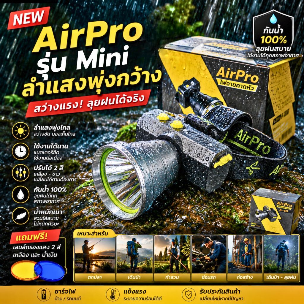 AirPro รุ่น Mini แสงพุ่ง กันน้ำ 100% สำหรับกิจกรรมกลางแจ้ง ทนทานและปลอดภัย