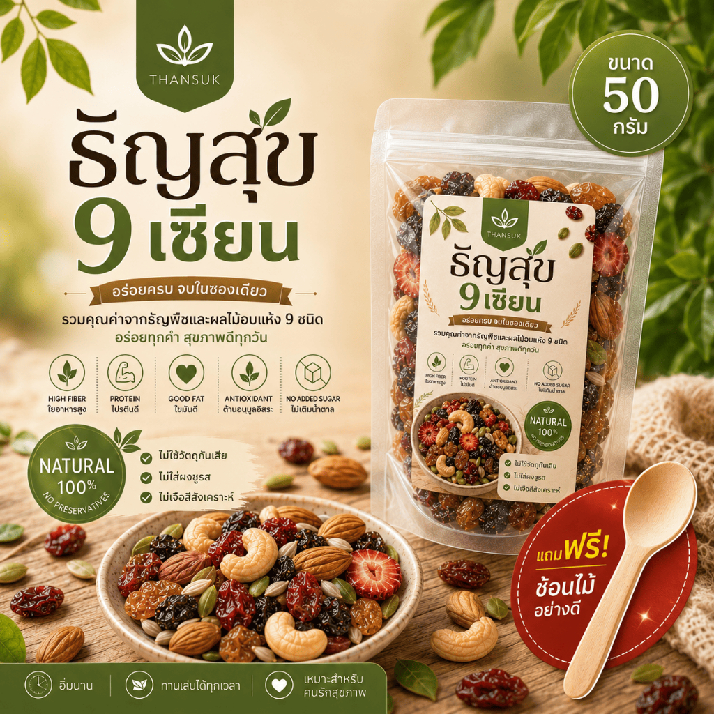 ธัญพืช 9 เซียน (50g) สูตรอบกรอบพร้อมทาน (Healthy Superfood Mix)