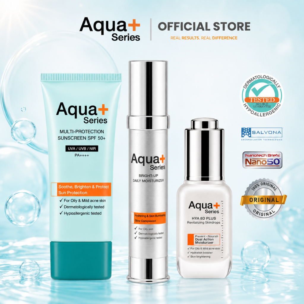 ( ชุดเซ็ต ) Aquaplus Sunscreen SPF 50+ 50 ml. &  Bright-Up Daily Moisturizer 30 ml & HYA 8D PLUS  20
