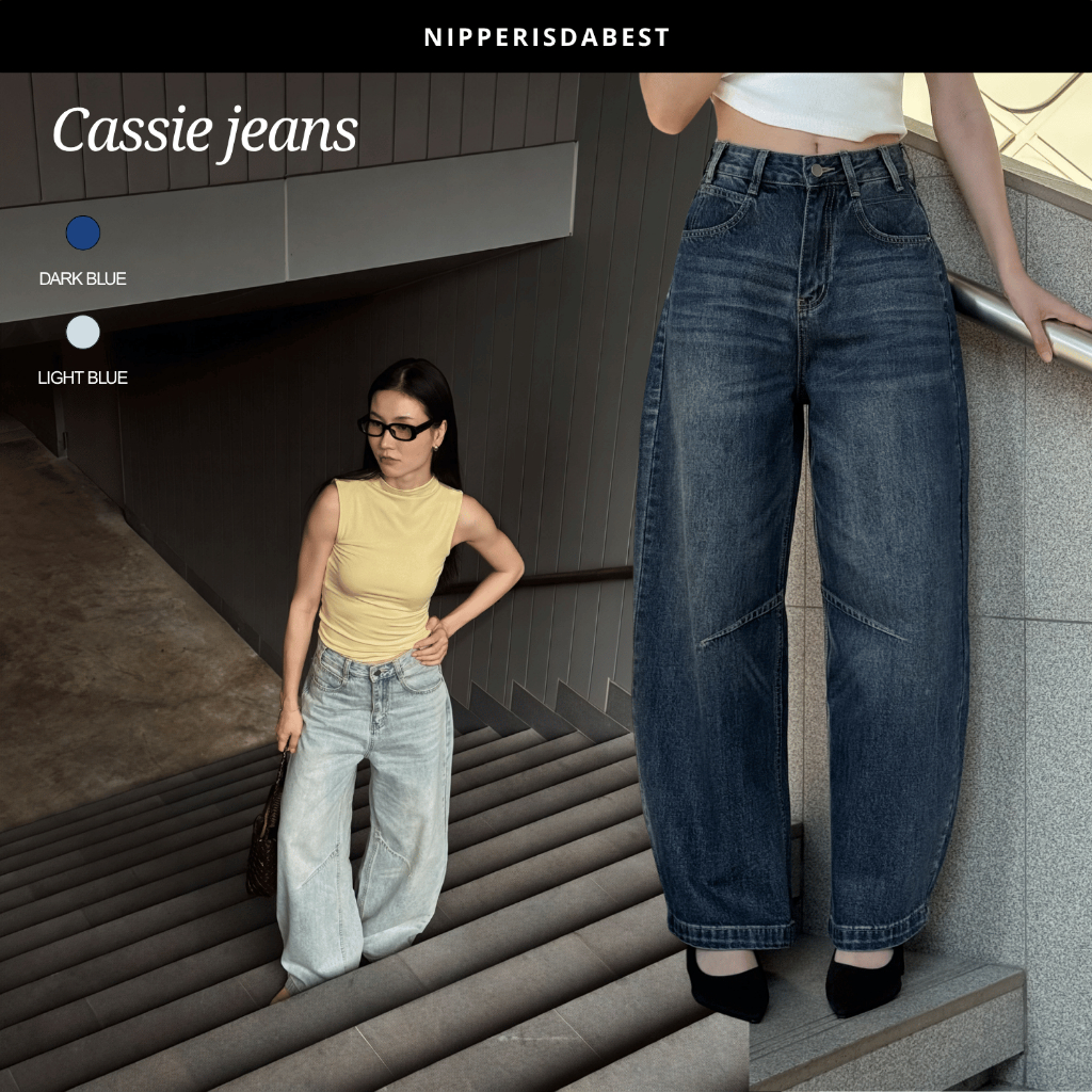NIPPERISDABEST กางเกงยีนส์รุ่น Cassie Jeans ทรง barrel สียีนส์เข้มและสียีนส์อ่อน #NPJ708