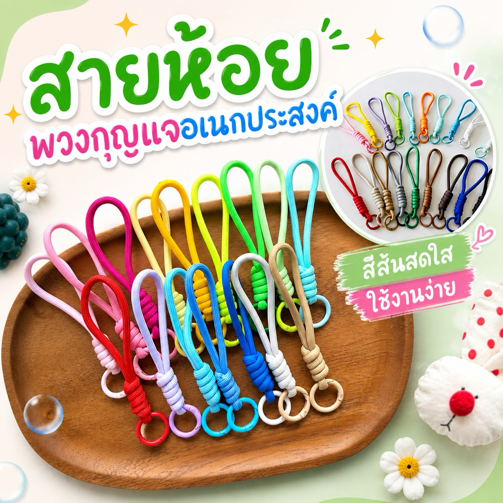 พร้อมส่ง 🔥 สายห้อยโทรศัพท์ พวงกุญแจ ห้อยมือถือ สายห้อยเชือกสานแฟชั่น เชือกไนล่อนนุ่มแบบถัก ห่วงเหล็กสีสวย