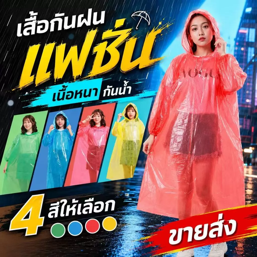 เสื้อกันฝน PE อย่างดี เนื้อเหนียว น้ำหนักเบา พกพาสะดวก ฟรีไซส์ ใส่ได้ทั้งชายหญิง ราคาถูก คุ้มค่า