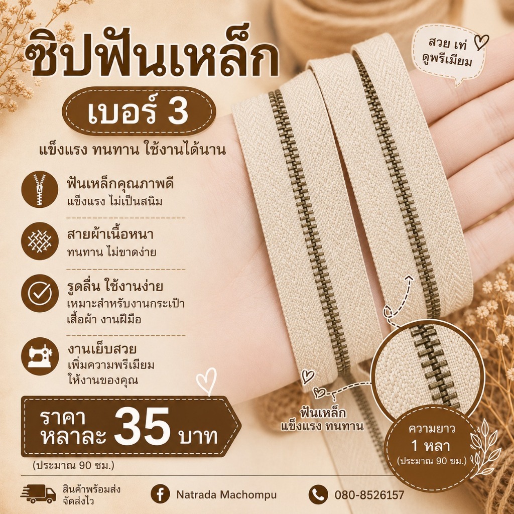 หัวซิปทองเหลือง ฟันเบอร์5 หัวซิป ซิปหลา ฟันทองเหลือง ซิปตัด ซิปควิลท์ ซิปฟันเหล็ก หัวซิปเบอร์ 5 เปลี่ยนหัวซิป ใส่หัวซิป