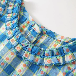 Hania kids พร้อมส่ง ชุดเซ็ตลายสก็อตสีฟ้า+กางเกงขายาว เสื้อผ้าเด็ก- K4125260