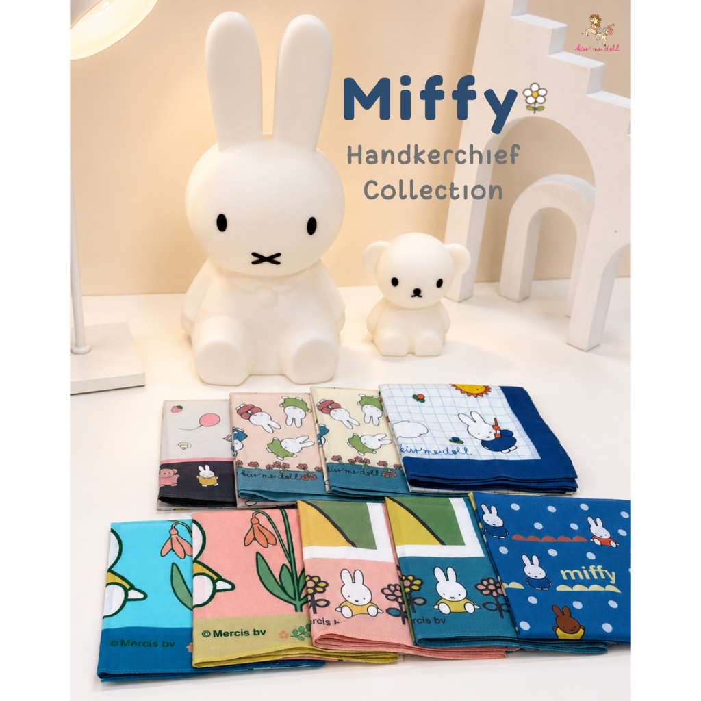 Kiss Me Doll ผ้าเช็ดหน้า/ผ้าพันคอผืนเล็ก ลาย Miffy ผ้าคอตตอน 100% ขนาด52x52 cm.