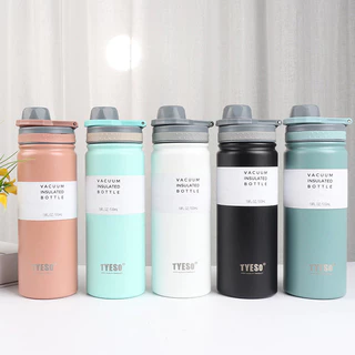 TYESO (พร้อมส่ง) ขวดน้ำสแตนเลสเก็บอุณหภูมิได้ทั้ง ได้ทั้ง ร้อน/เย็น พร้อมหูหิ้ว สแตนเลส 304 มี