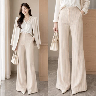 PT03 - กางเกงขาม้าใหญ่ เอวสูง ลายริ้ว ขนาด XS-3XL มีกระเป๋าข้าง Snow Pants