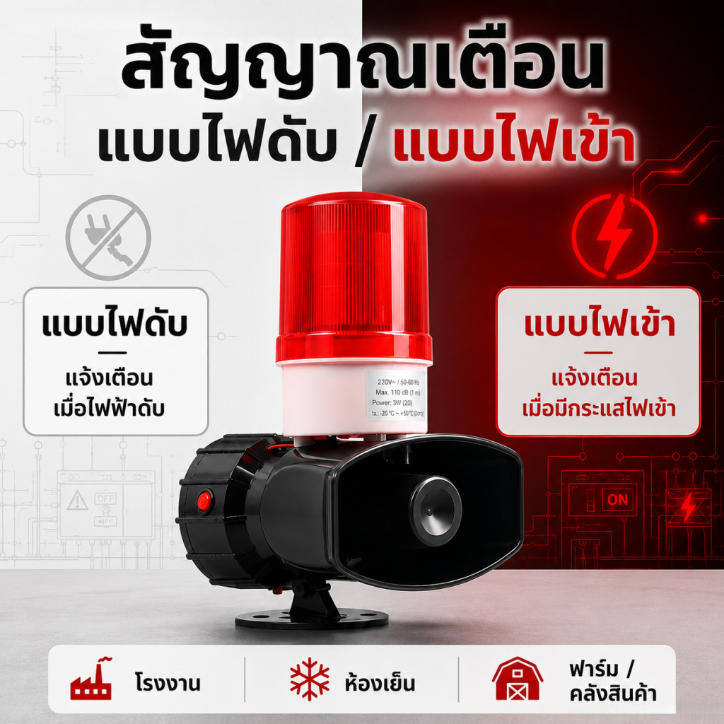 เครื่อง เตือนไฟดับ สัญญาณฉุกเฉิน สำหรับฟาร์มไก่/เลี้ยงกุ้ง/โรงงาน พร้อมปลั๊กยุโรป