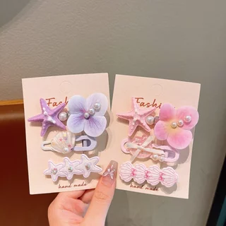LUCKYROSE กิ๊บติดผมน่ารัก ลายดอกไม้และปลาดาว แนวทะเล หนีบข้าง เหมาะสำหรับสาวน้อย