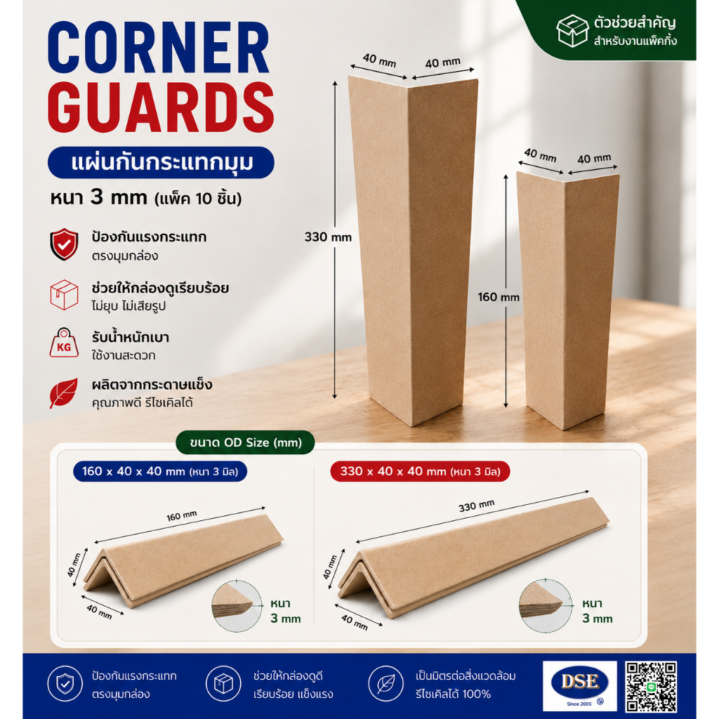 Corner Guards กระดาษฉาก/แผ่นกันกระแทกมุม หนา 3 mm (แพ็ค 10 ชิ้น)