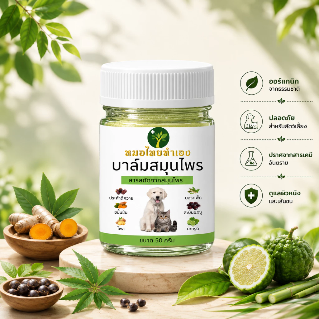 ครีมบาล์มดูแลผิวหนังสัตว์เลี้ยง สูตรสมุนไพร สุนัข แมว 20-50g thumbnail 3