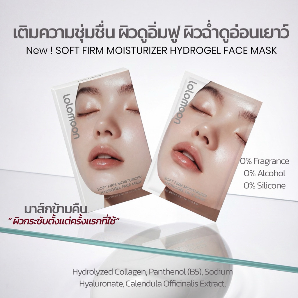 (1กล่อง) lolomoon soft firm moisturizer hydrogel mask [Panthenol B5] เติมน้ำลึก ผิวนุ่มฟู