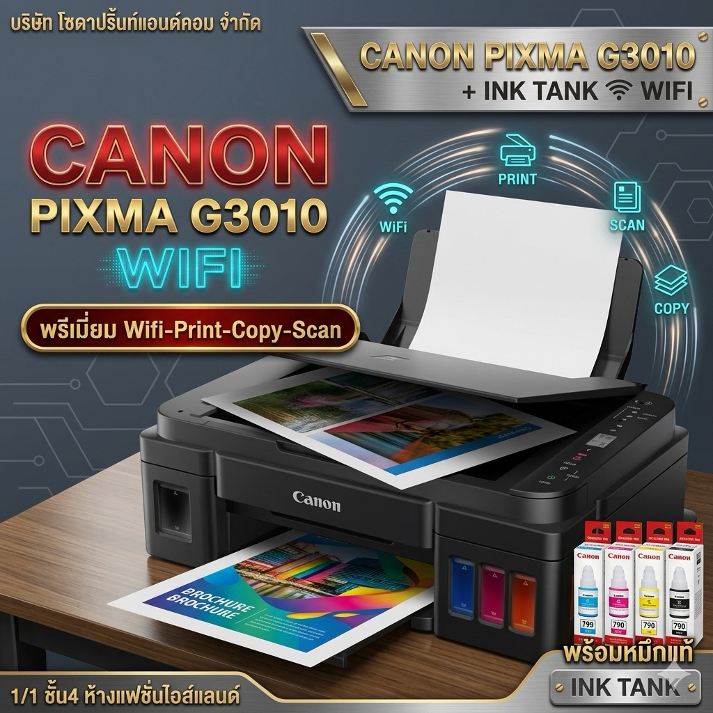 CANON PIXMA G3010 + INK TANK  WIFI พร้อมหมึกแท้ //พรี่เมี่ยม Wifi-Print-Copy-Scan