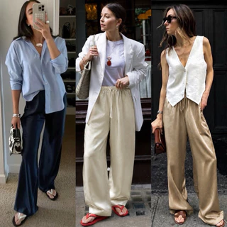 🟣9032 StudioX2 SILKSATIN TROUSERS กางเกงซาตินขอบเอวยาง มีเชือกผูกเอว ผ้าเนื้อหนากลางๆ ผ้านุ่มทิ้งต้ว ใส่สบายไม่ร้อน