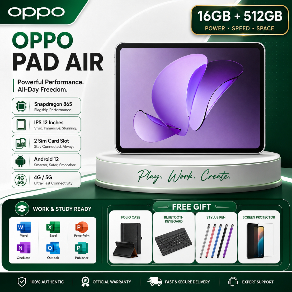 OPPO Tablet 5G แท็บเล็ต 12 นิ้ว 16GB+512GB ใส่ซิมได้ WiFi Android จอใหญ่ ใช้งานลื่น ของแถมครบ