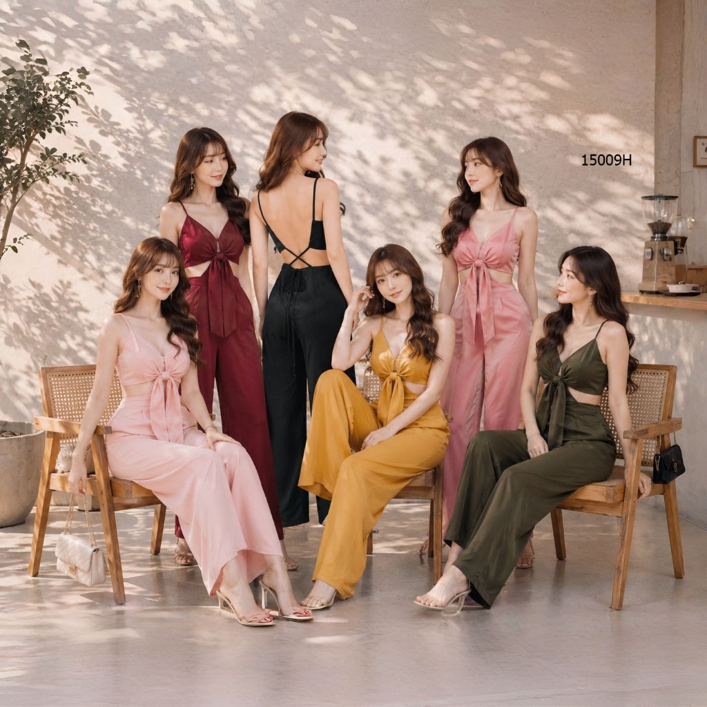 Jumpsuit จั้มสูทสายเดี่ยว ผูกโบว์ด้านหน้า TT15009