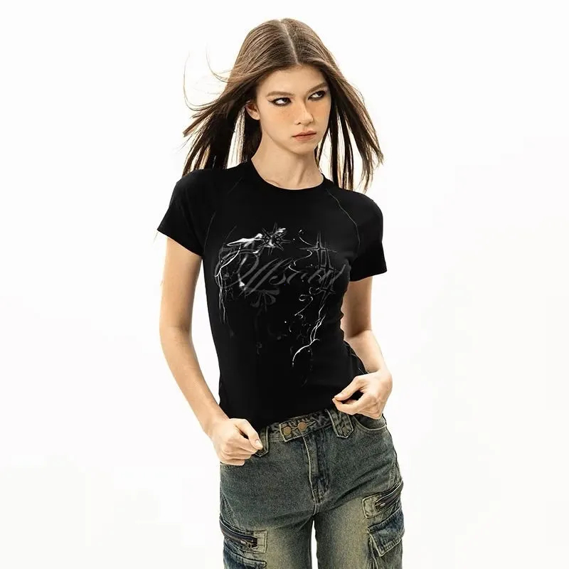 COD-สินค้าฮิตฤดูร้อน เสื้อแขนสั้นผู้หญิง ไหล่ตรง สไตล์เรโทร อเมริกัน ดูผอมขึ้น- มีให้เลือกหลายสี