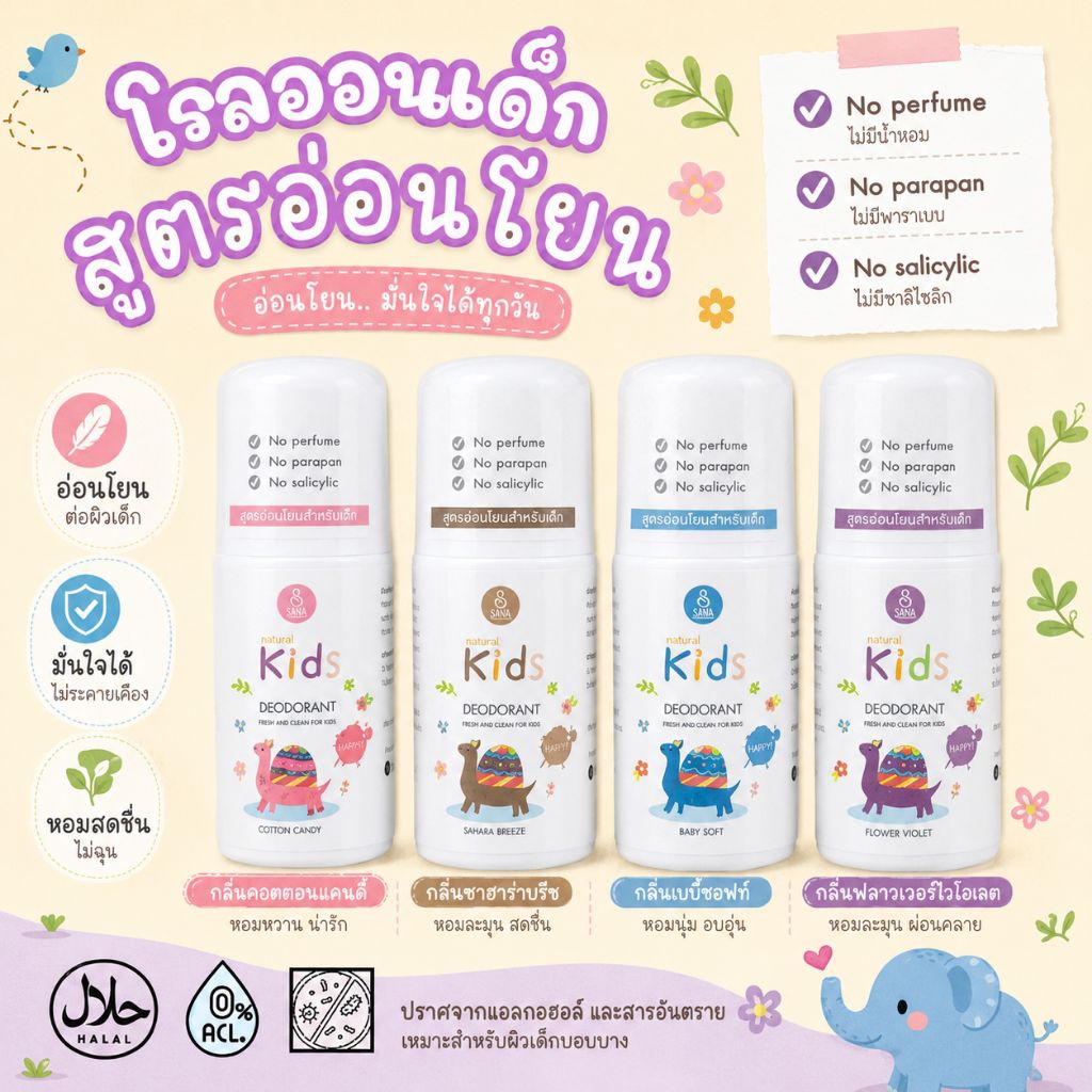 โรลออนเด็ก สูตรอ่อนโยน หอมสดชื่น