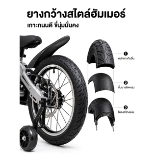 Beige จักรยานเด็ก จักรยาน 16 นิ้ว ดิสก์เบรกคู่ เหมาะสำหรับเด็กอายุ 3-8 ปีกนก มีล้อเสริม พร้อมไฟหน้า