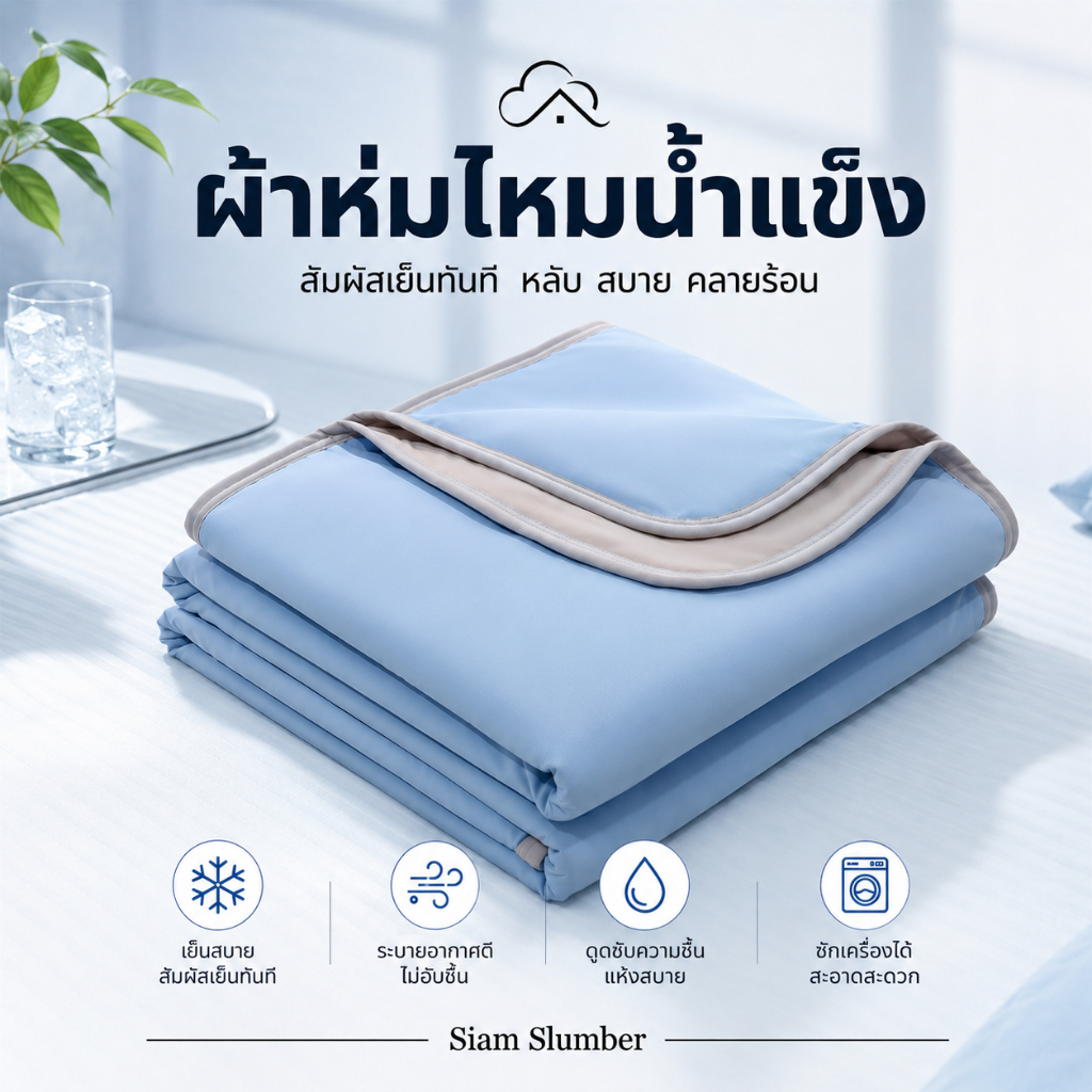 ❄️ ผ้าห่มเย็น ผ้าห่มปรับอากาศ ผ้าห่มไหมน้ำแข็ง เบาสบาย นุ่มลื่น เย็นเร็ว สำหรับห้องแอร์ ระบายอากาศดี 3/5/6.5ฟุต