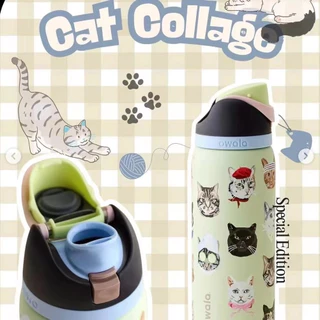 รุ่นลิมิเต็ด อิดิชั่น Owala FreeSip 24oz/32oz ลาย Cat Collage ขนาด - กระติกน้ำร้อนกันหก ดื่มได้ 2 แบบ จัดส่งฟรี
