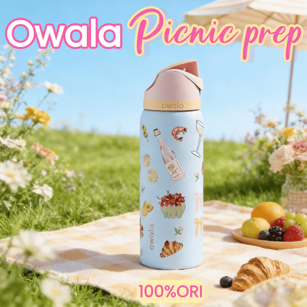 ขวดน้ำ Owala รุ่น FreeSip 24oz/32oz Picnic prep ขนาด สแตนเลส 304 กันรั่ว – ดื่มได้ 2 แบบ, เก็บเงินปลายทาง (COD)